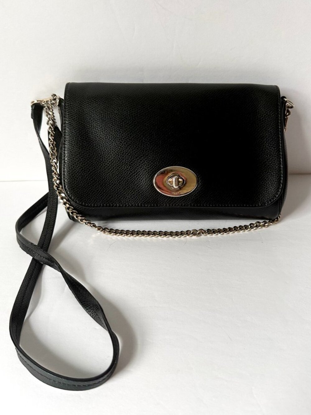 Coach Mini Ruby Crossbody Bag Black Pebbled Leather Turnlock F34604